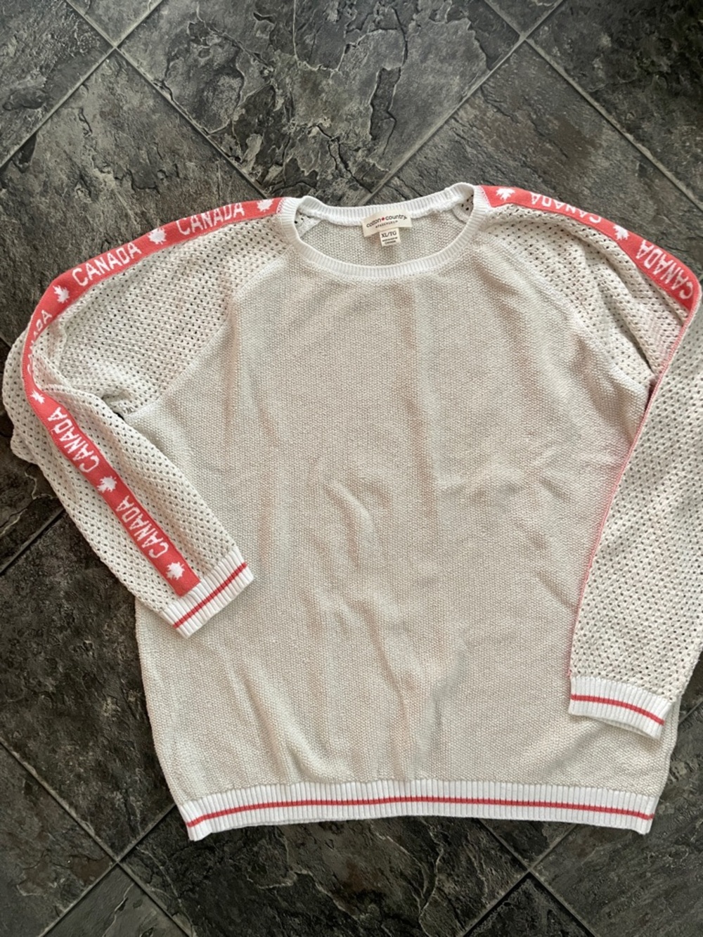 COTTON COUNTRY Open-Knit Canada Trim Cottagecore Coastal Cozy Unique Sweater